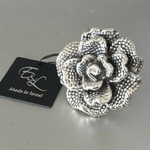 E&L Israel Sterling Silver Statement Flower Electroform Rose Ring  Sz.8